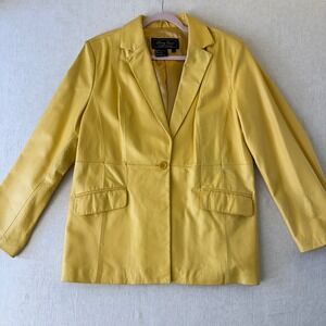 Terry Lewis Classic Luxuries Yellow Leather Blazer Jacket Womens Large Vintage